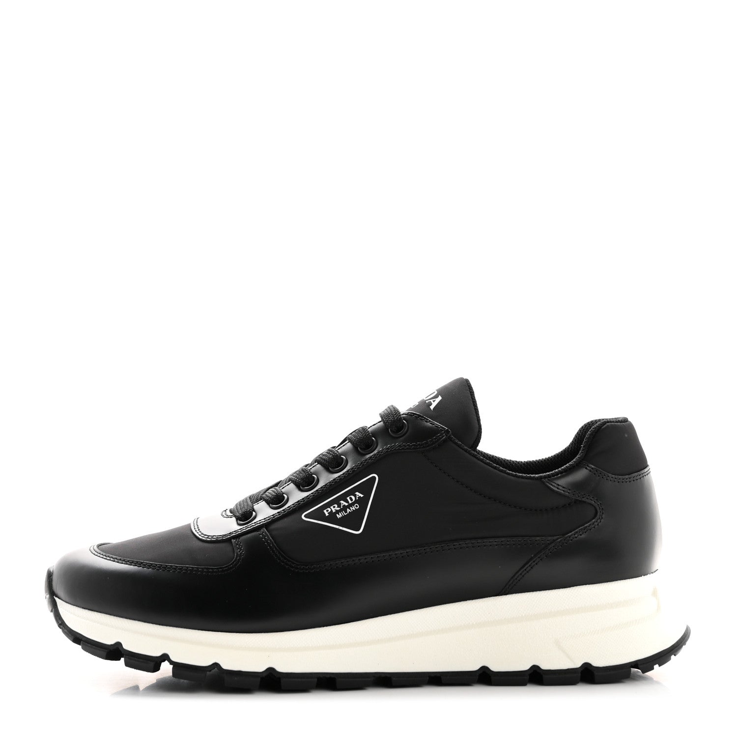 Prada Spazzolato Rois Nylon Triangle Logo Mens Low Top Sneakers 9 Black 1 of 10