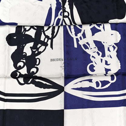 Hermes Silk Brides De Gala Quadri Tattoo Scarf 90 Marine White Indigo 2 of 4