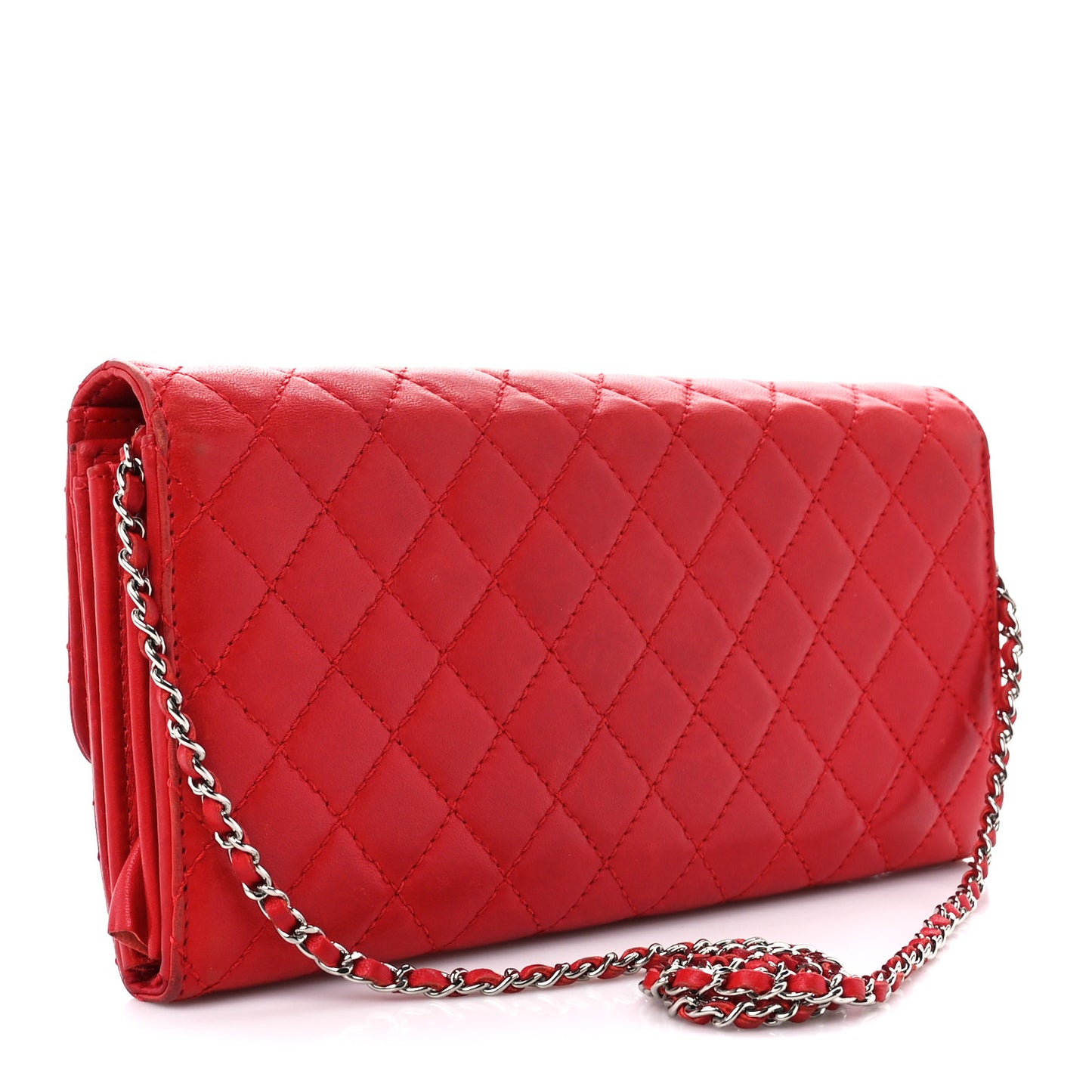 Lambskin Quilted Chain Clutch Flap Red