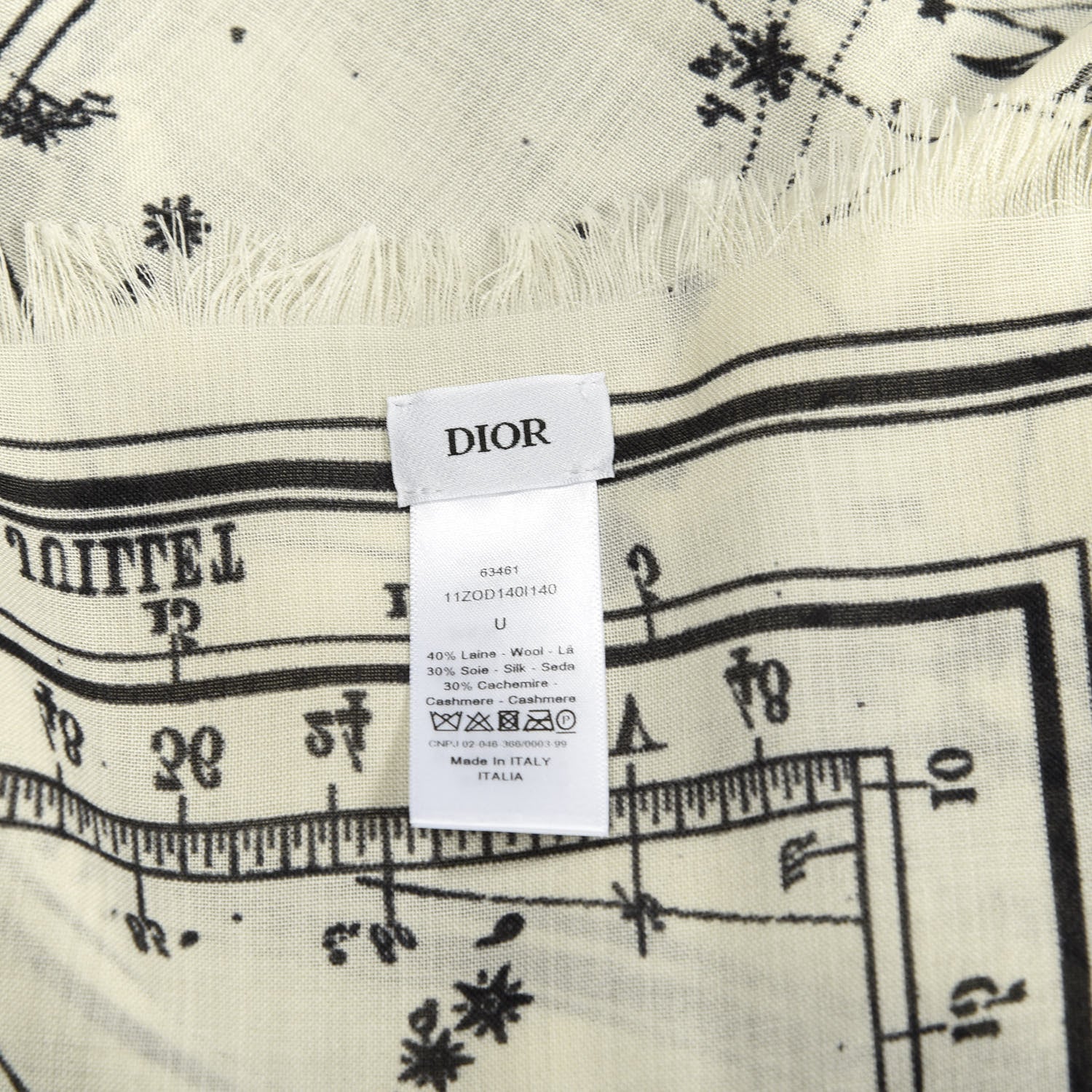 Christian Dior Wool Silk Cashmere Zodiac Shawl White Black 3 of 3