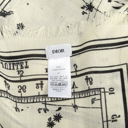 Christian Dior Wool Silk Cashmere Zodiac Shawl White Black 3 of 3