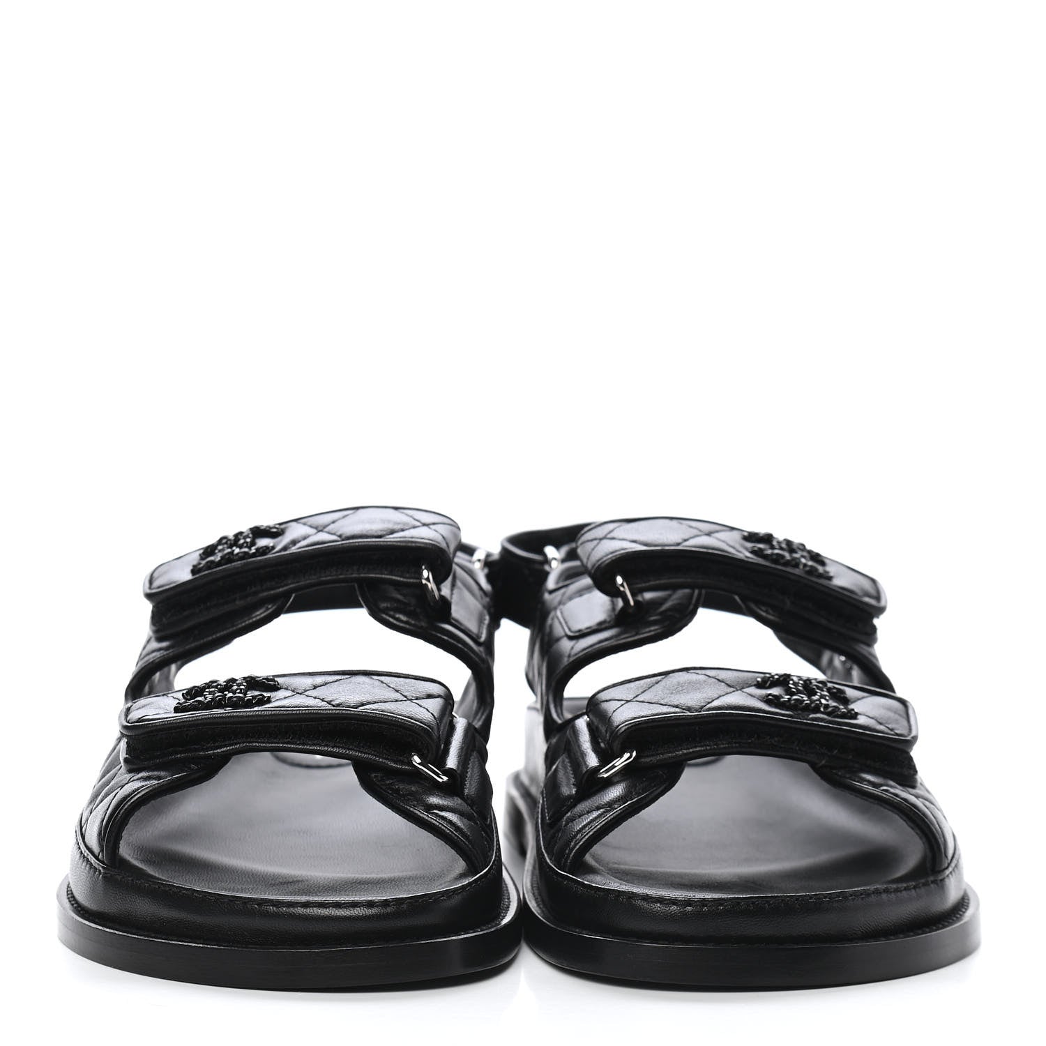 Chanel Lambskin Velcro Dad Sandals 38 Black 2 of 8