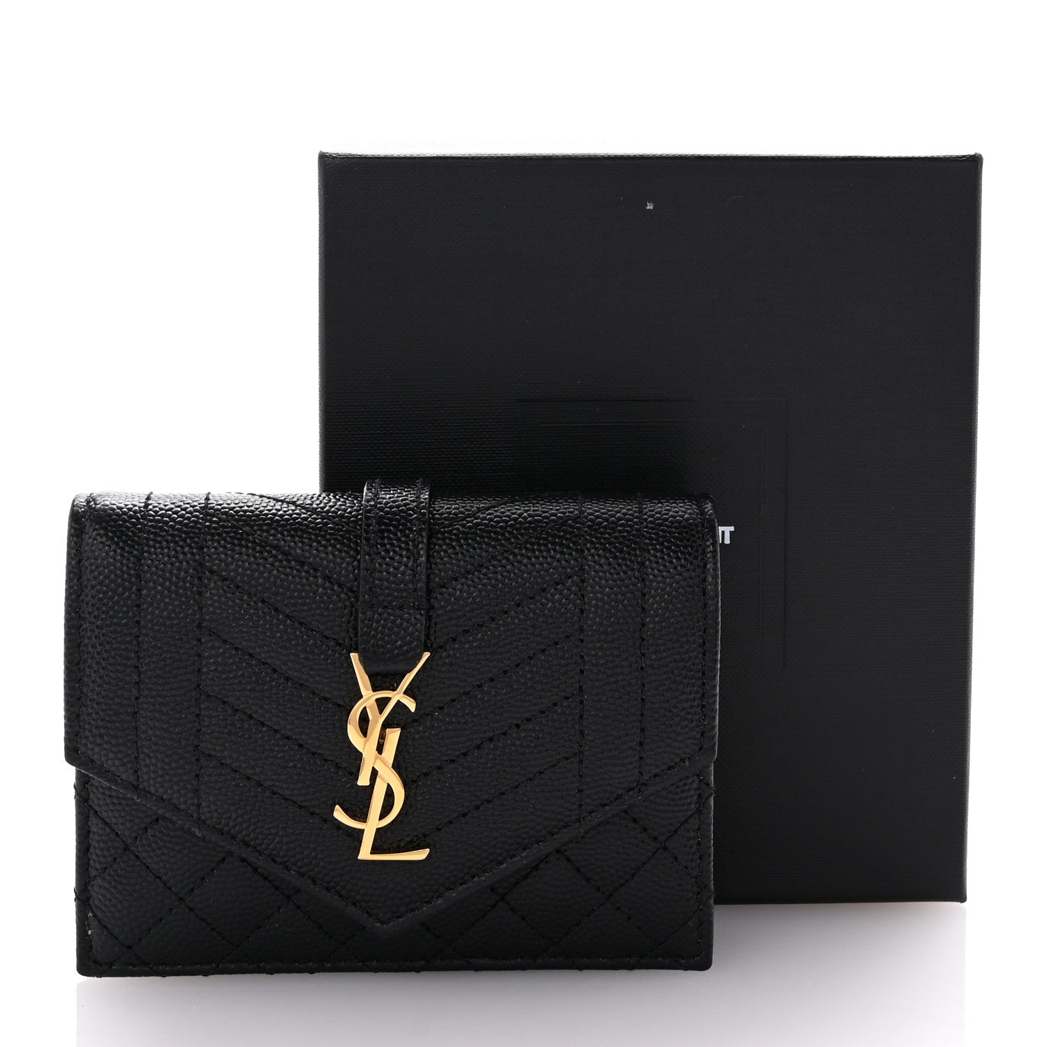 Saint Laurent Grain De Poudre Mixed Matelasse Triquilt Monogram Compact Tri Fold Wallet Black 7 of 7
