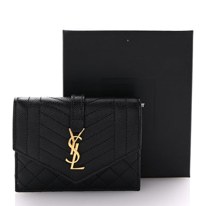 Saint Laurent Grain De Poudre Mixed Matelasse Triquilt Monogram Compact Tri Fold Wallet Black 7 of 7