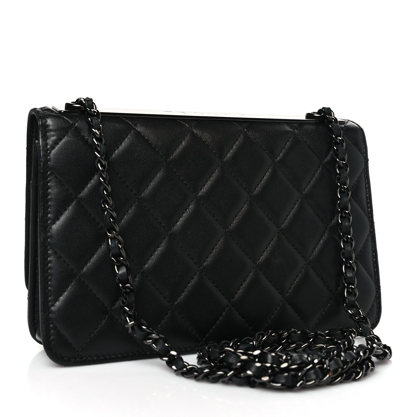 Lambskin Quilted Trendy CC Wallet On Chain WOC So Black