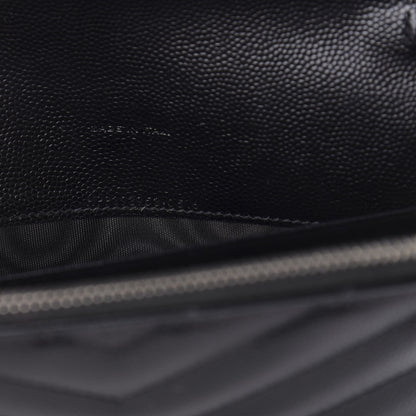 Saint Laurent Grain De Poudre Matelasse Chevron Monogram Envelope Chain Wallet Black 8 of 12