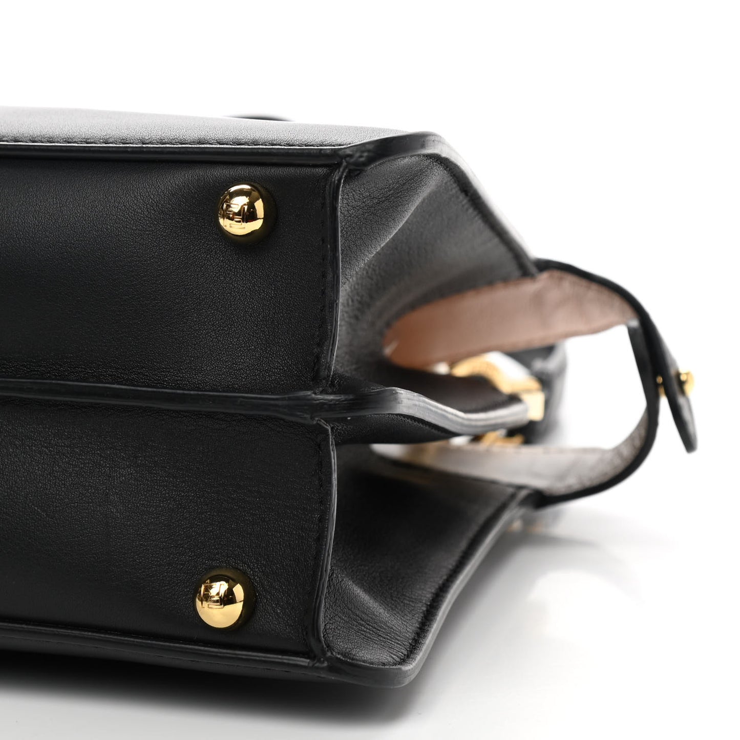 Vitello Seta Nappa Bi-Color Small Peekaboo I SEE U Satchel Black Light Rose Tortora