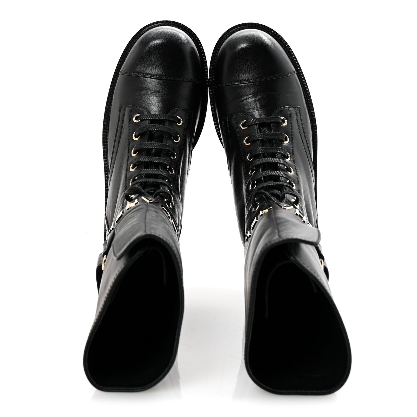 Lambskin Calfskin Lace Up Combat Boots 39 Black