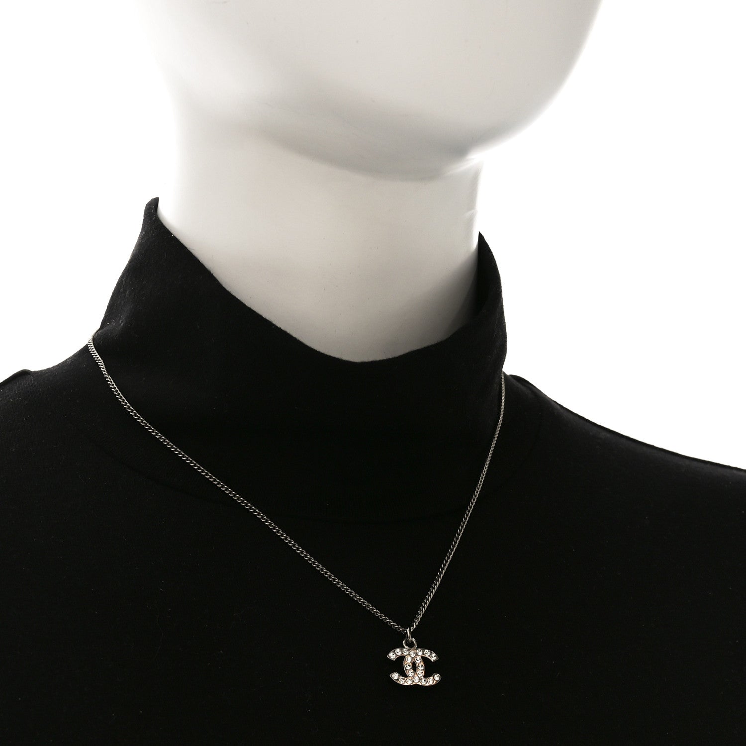 Chanel Crystal Timeless CC Necklace Silver 2 of 4