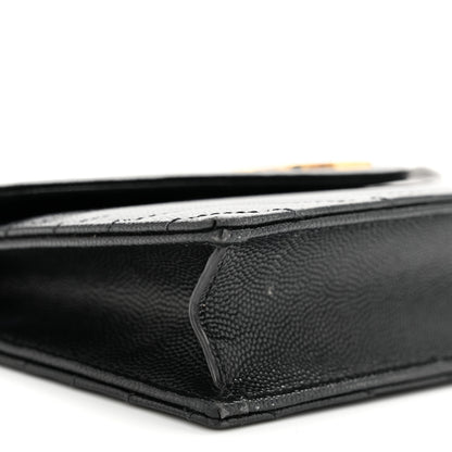 Saint Laurent Grain De Poudre Matelasse Chevron Monogram Envelope Chain Wallet Black 9 of 14