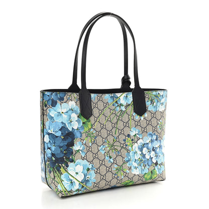 Gucci GG Supreme Monogram Blooms Small Reversible Tote Beige Blue Navy 4 of 18