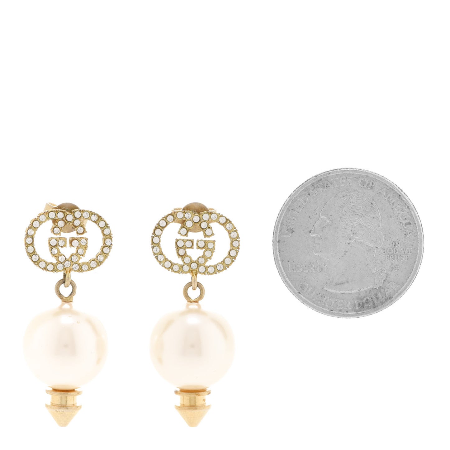 Metal Crystal Pearl Interlocking G Earrings Shiny Gold
