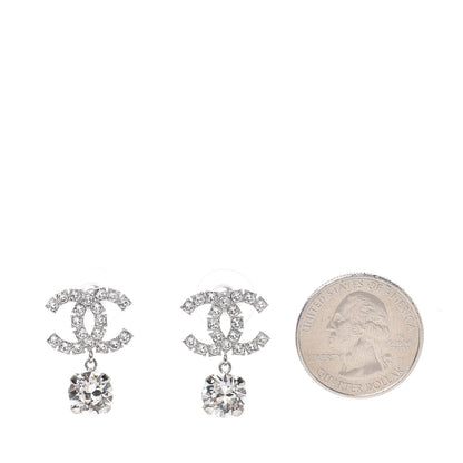 Chanel Crystal CC Drop Earrings Silver 2 of 5