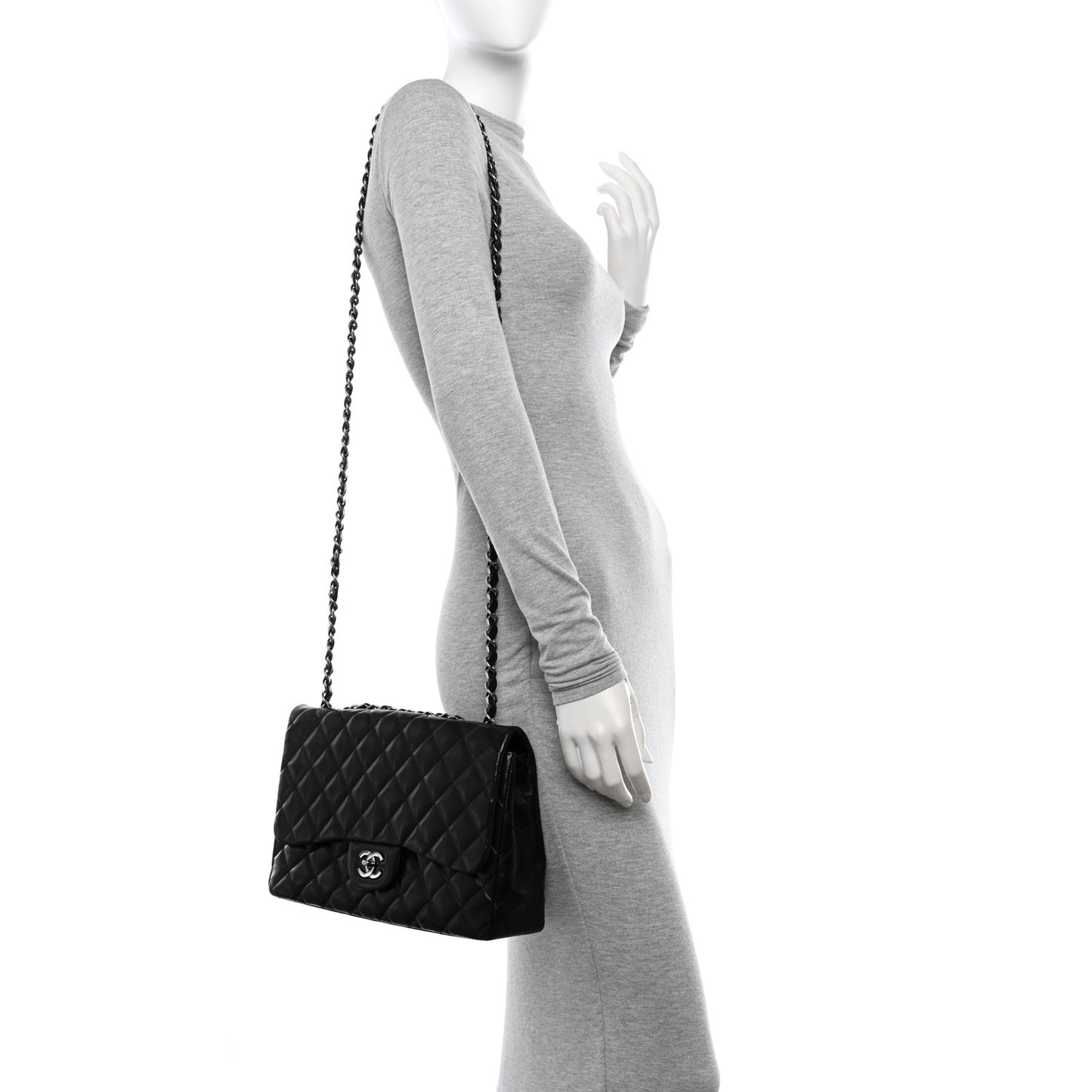 Lambskin Quilted Jumbo Single Flap Black