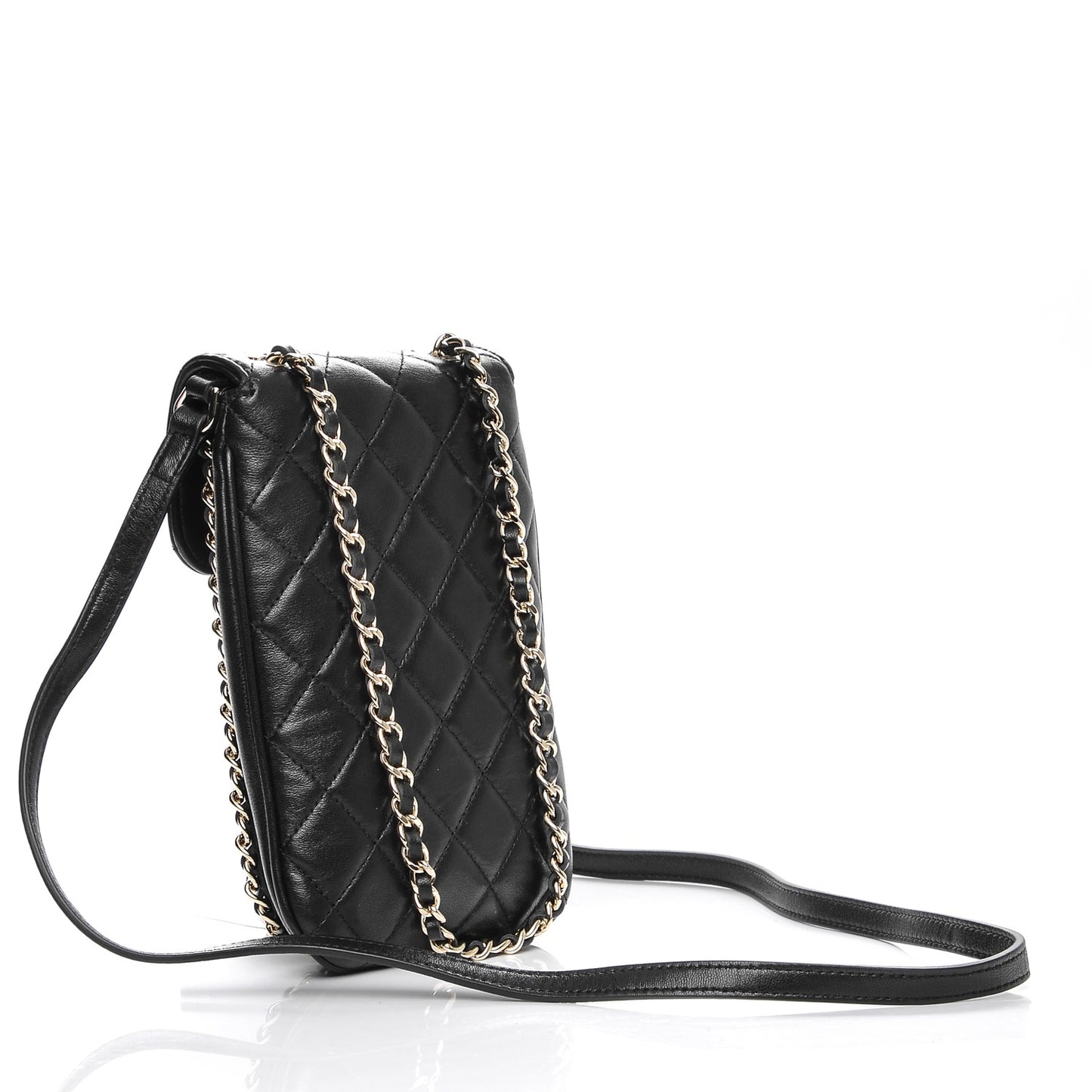 Lambskin Quilted Clutch With Chain Black