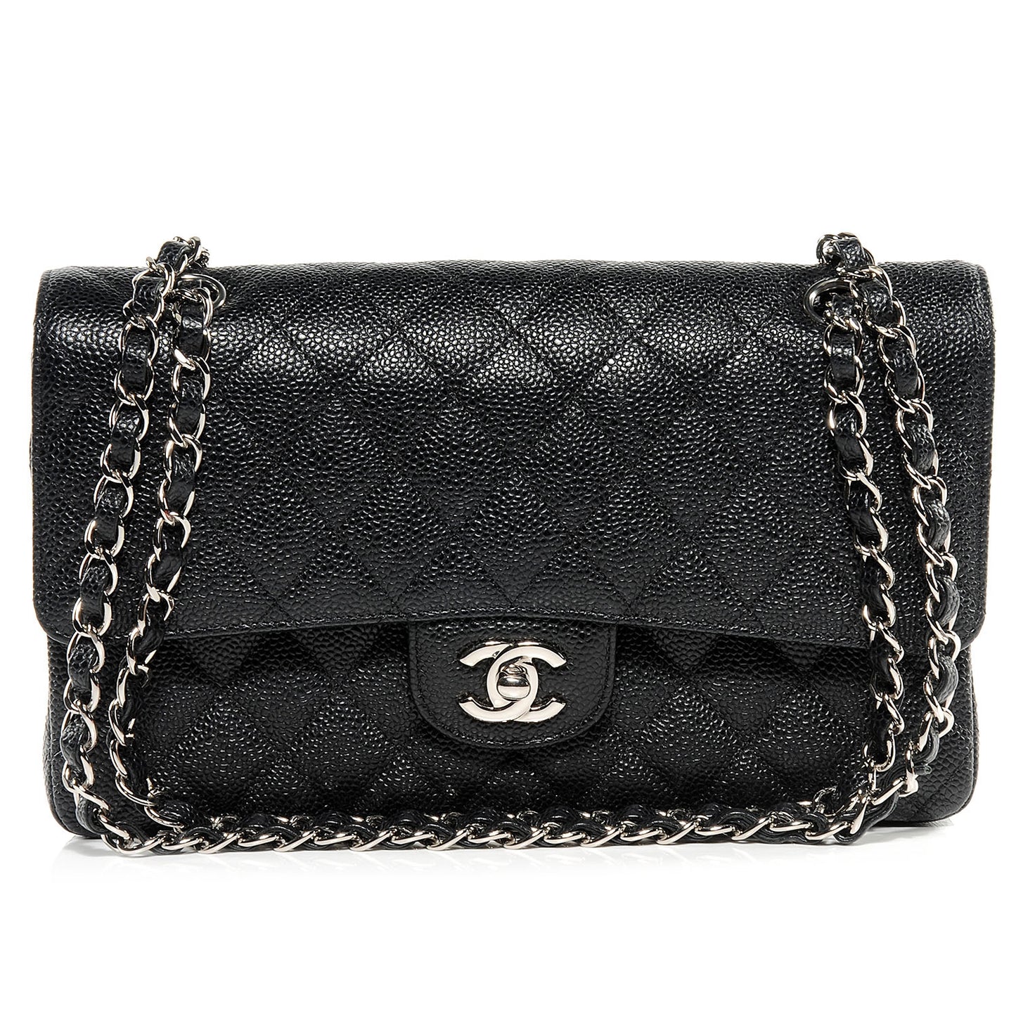 Caviar Quilted Medium Double Flap Black