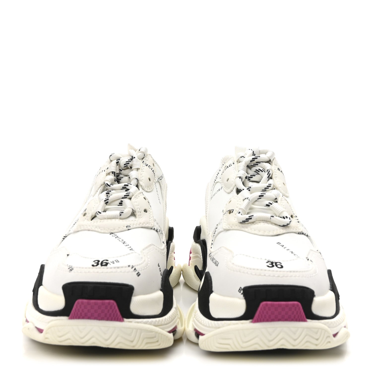 Balenciaga Technical Fabric Allover Logo Triple S Sneakers 36 White Black Pink 3 of 8