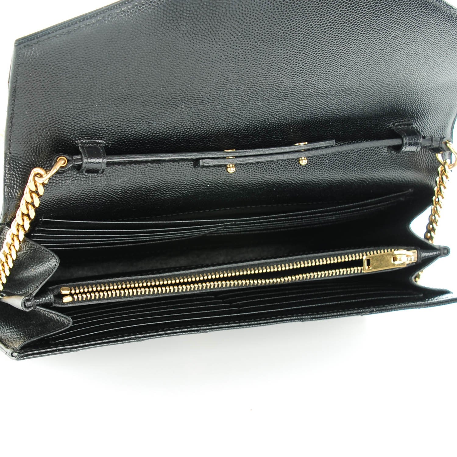 Saint Laurent Grain De Poudre Matelasse Chevron Monogram Chain Wallet Black 5 of 7