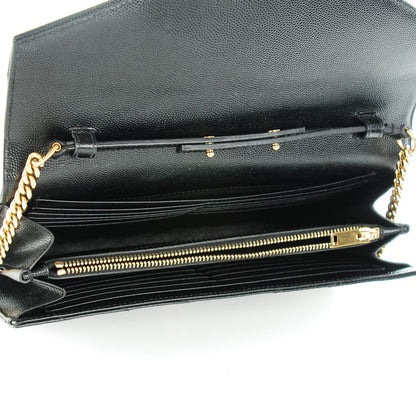 Saint Laurent Grain De Poudre Matelasse Chevron Monogram Chain Wallet Black 5 of 7