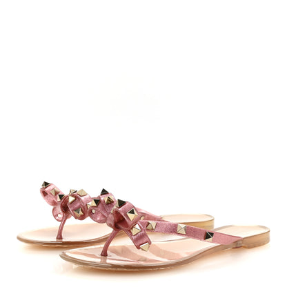 Valentino Garavani PVC Jelly Glitter Rockstud Bow Thong Sandals 35 Pink 4 of 9