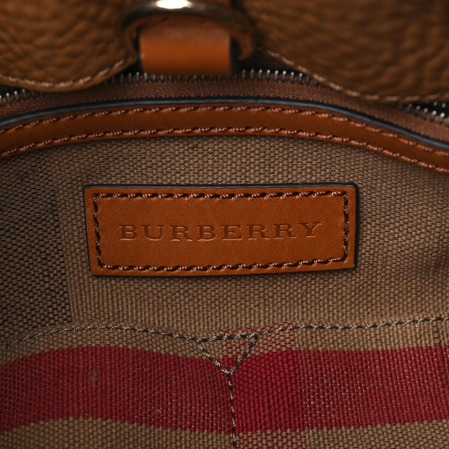 Burberry Grainy Calfskin Canvas Mega Check Medium Ashby Tassel Hobo Saddle Brown 6 of 6