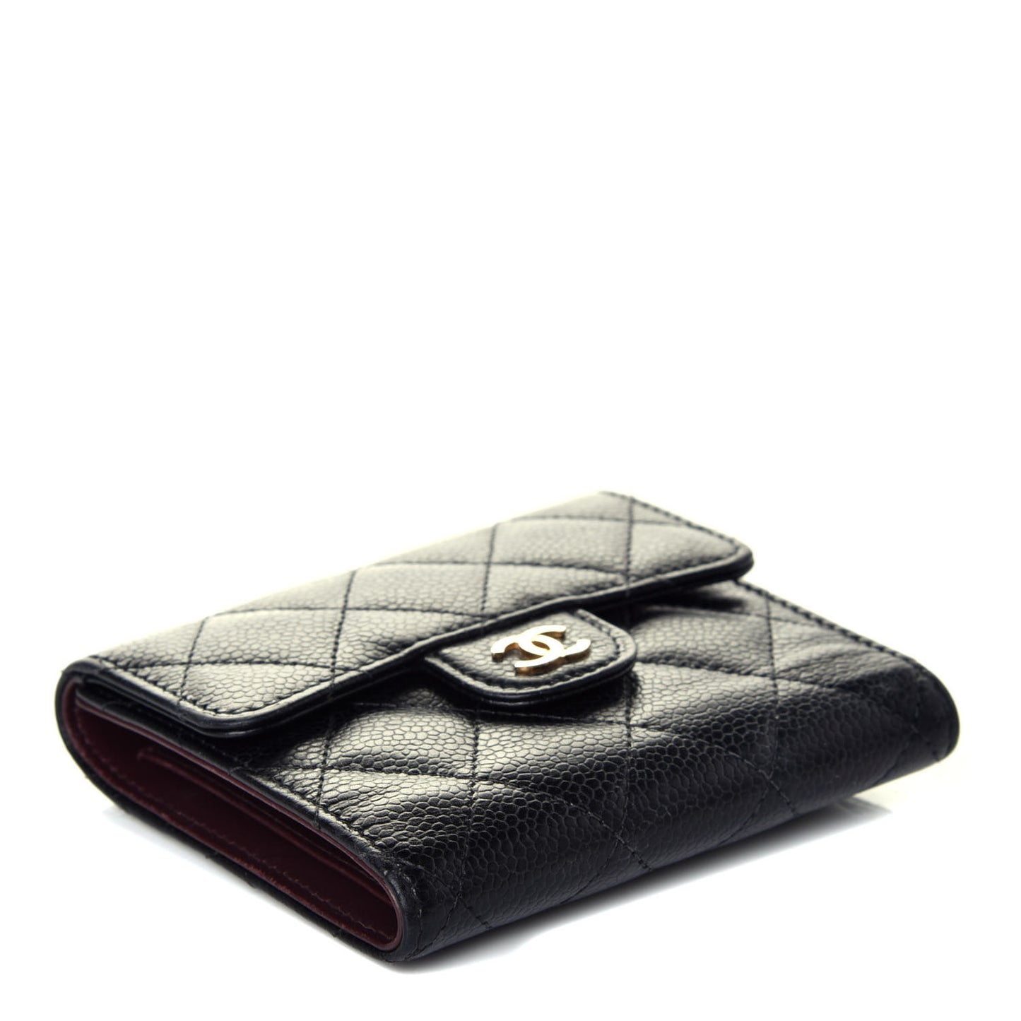 Caviar Quilted Compact Flap Wallet Black