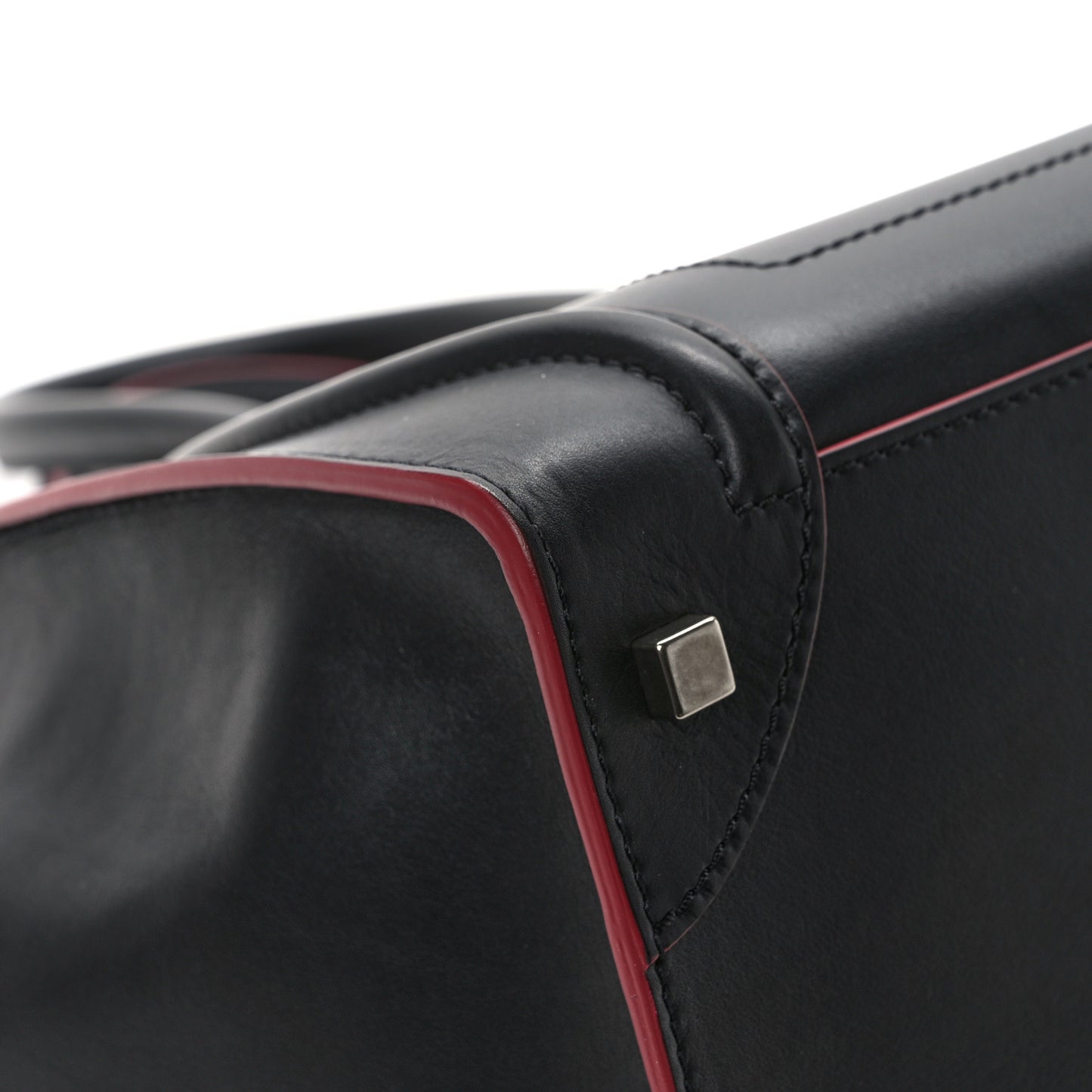 Smooth Calfskin Mini Luggage Black Pink Trim