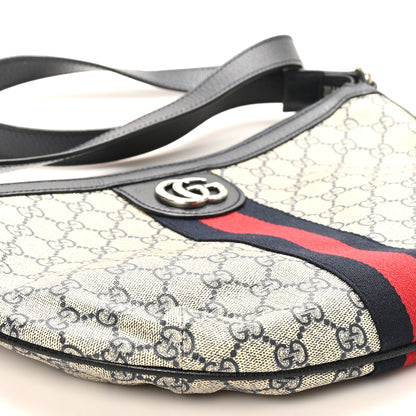Gucci GG Supreme Monogram Textured Dollar Calfskin Web Small Ophidia Half Moon Hobo Beige Blue 9 of 10