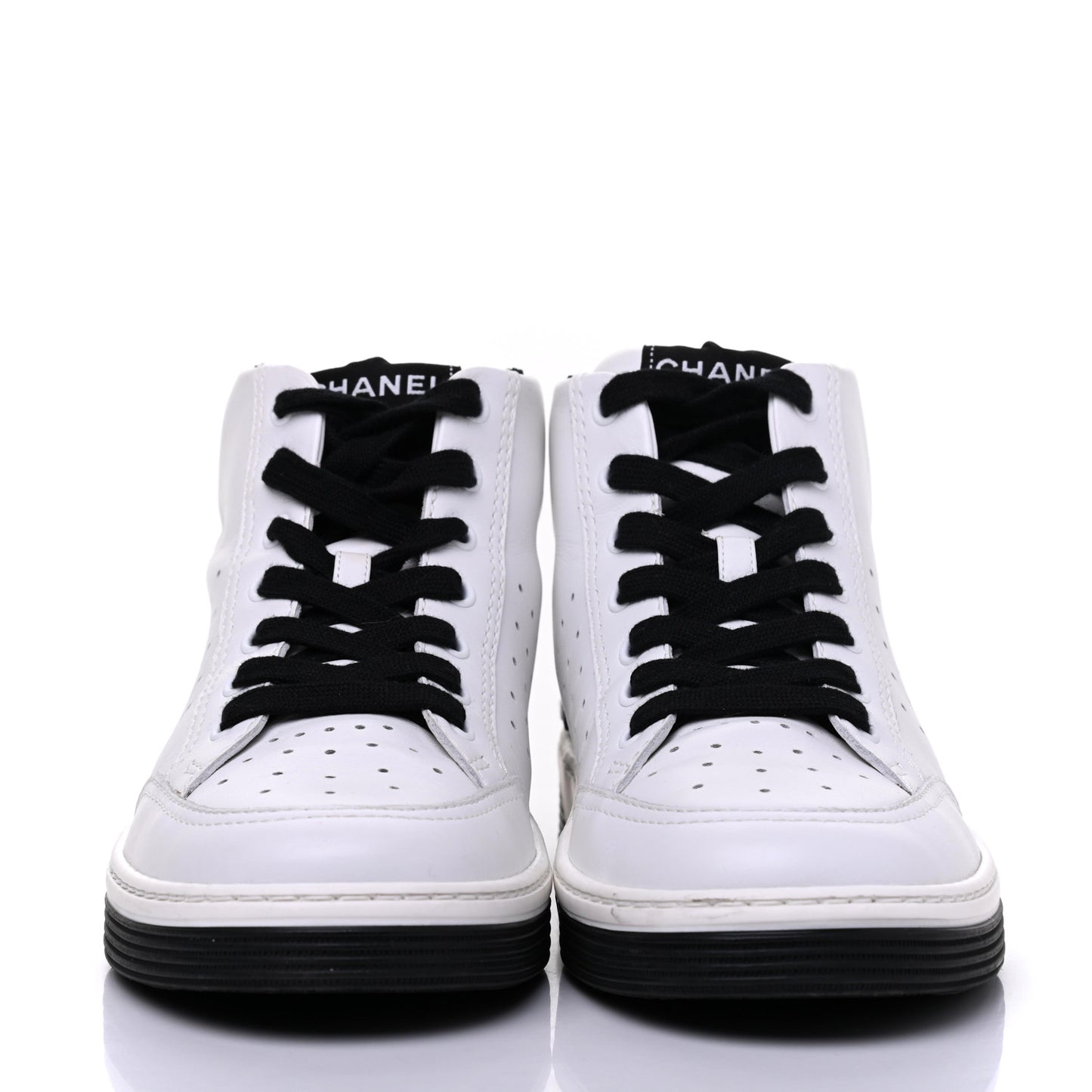 Calfskin Womens Logo High Top Sneakers 39 Black White