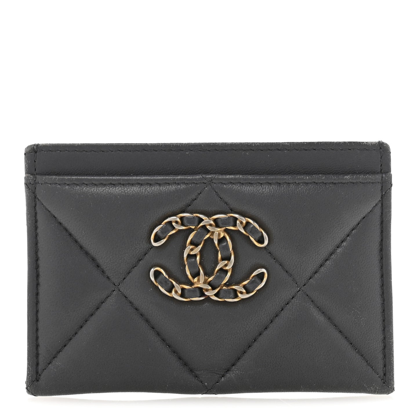 Lambskin Quilted Chanel 19 Card Holder Dark Grey