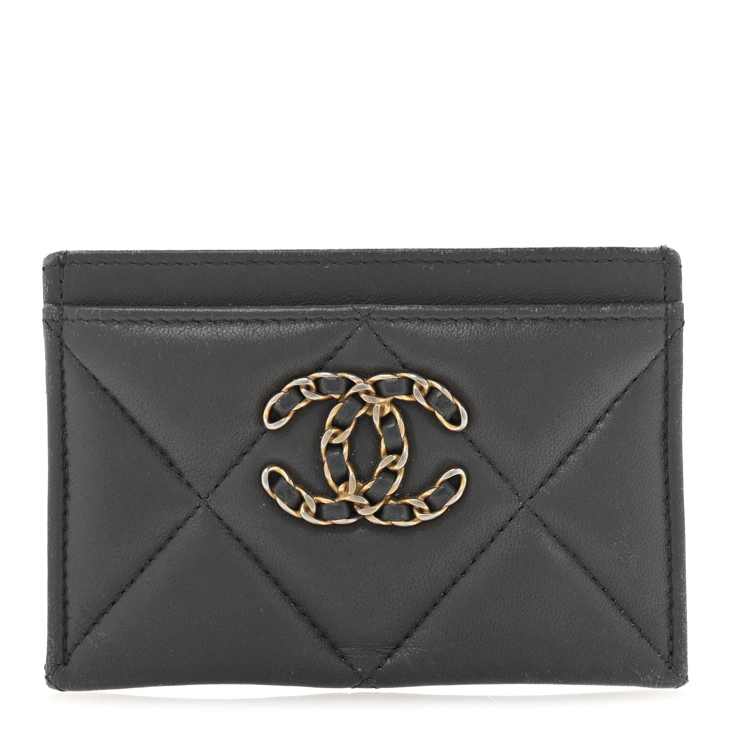 Chanel Lambskin Quilted Chanel 19 Card Holder Dark Grey 1 of 10