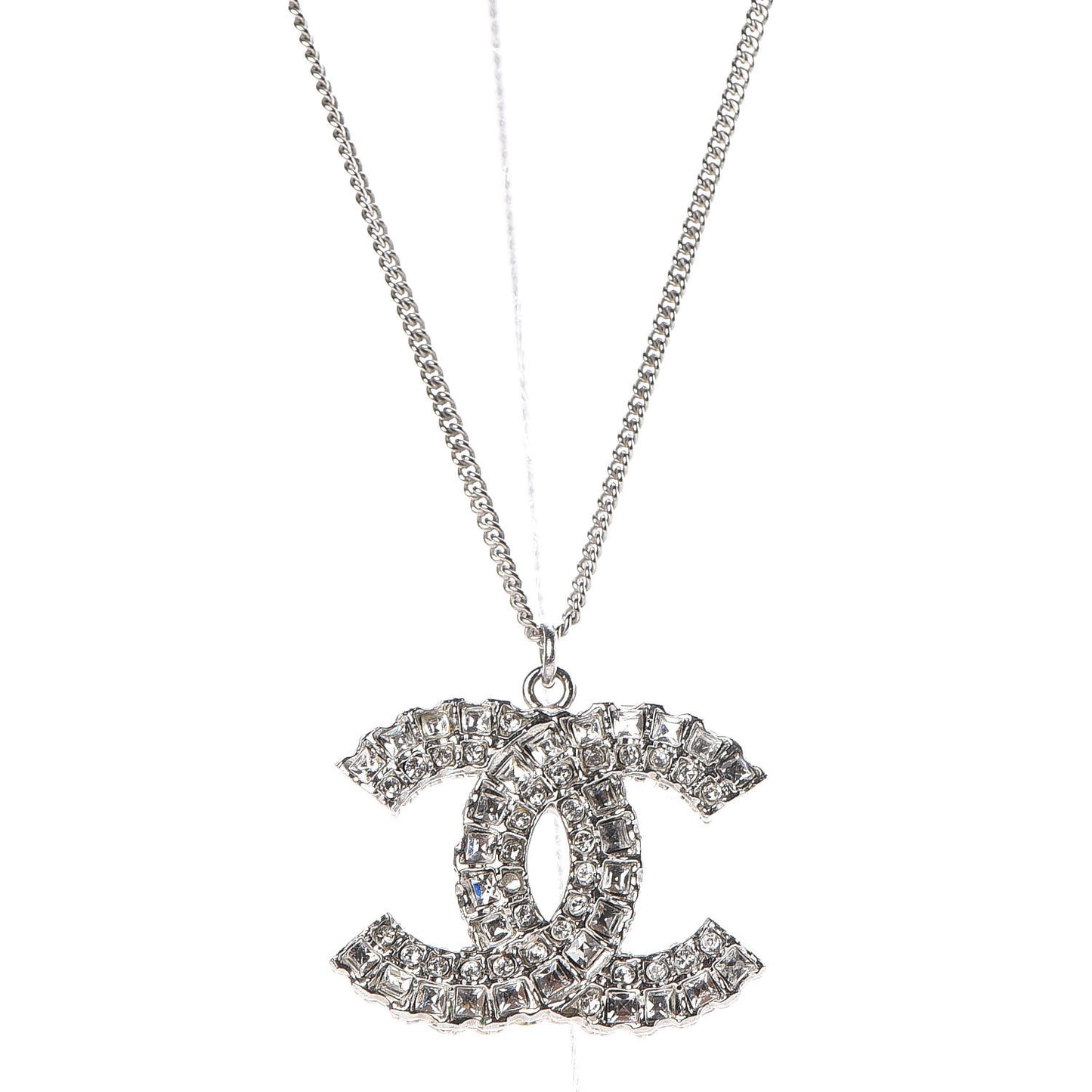 Baguette Crystal Large CC Necklace Silver