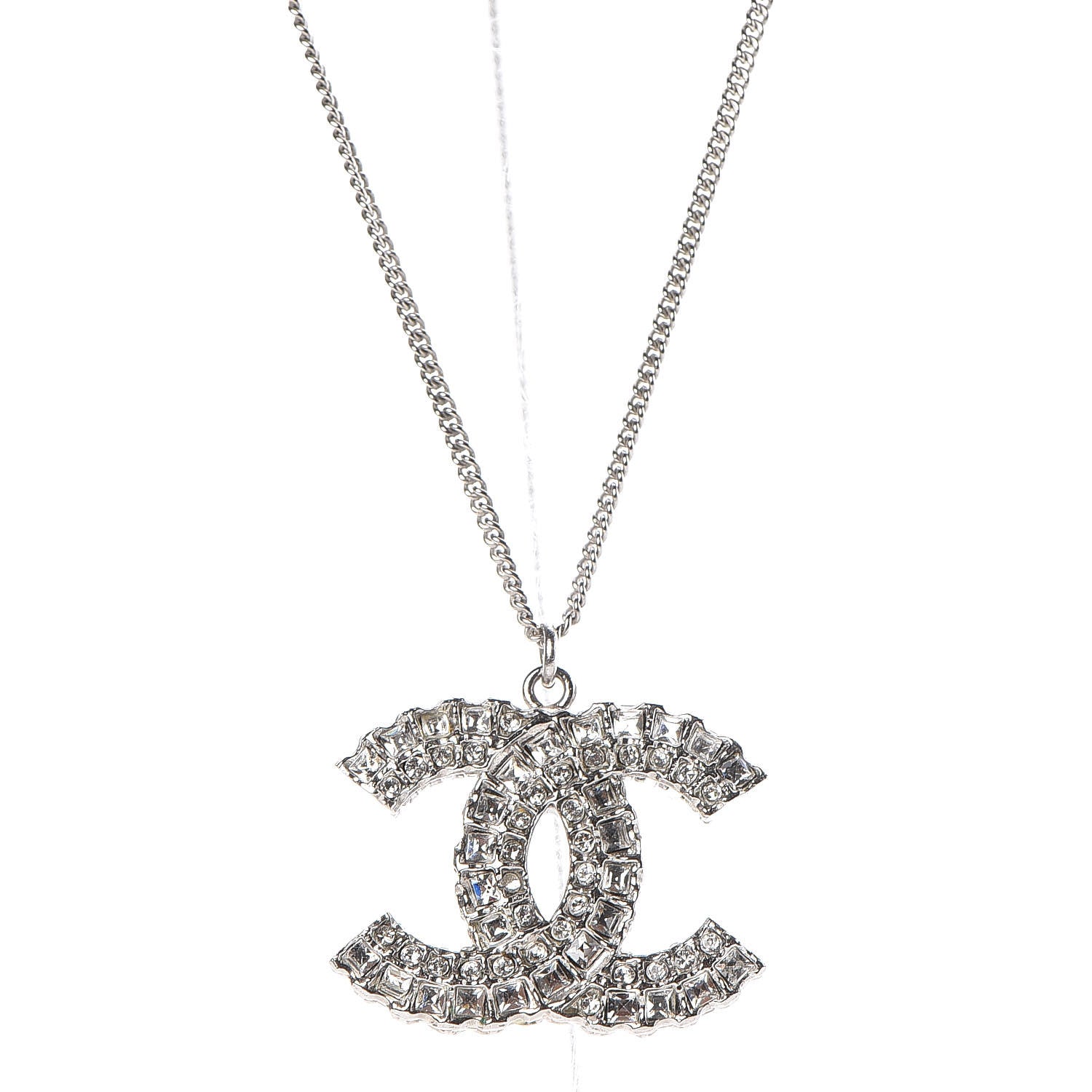 Chanel Baguette Crystal Large CC Necklace Silver 4 of 6
