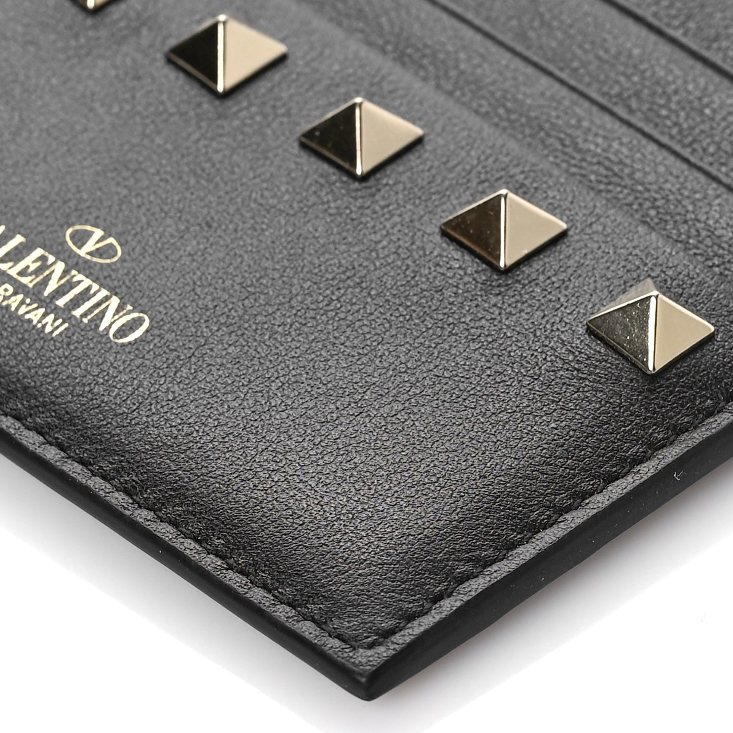 Vitello Rockstud Card Holder With Zipper Black