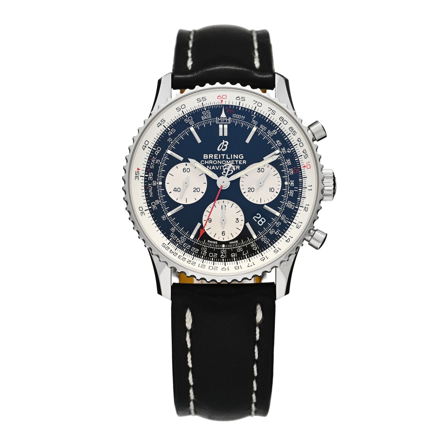 Stainless Steel Alligator 42mm Navitimer Chronograph Automatic Watch Black AB0121