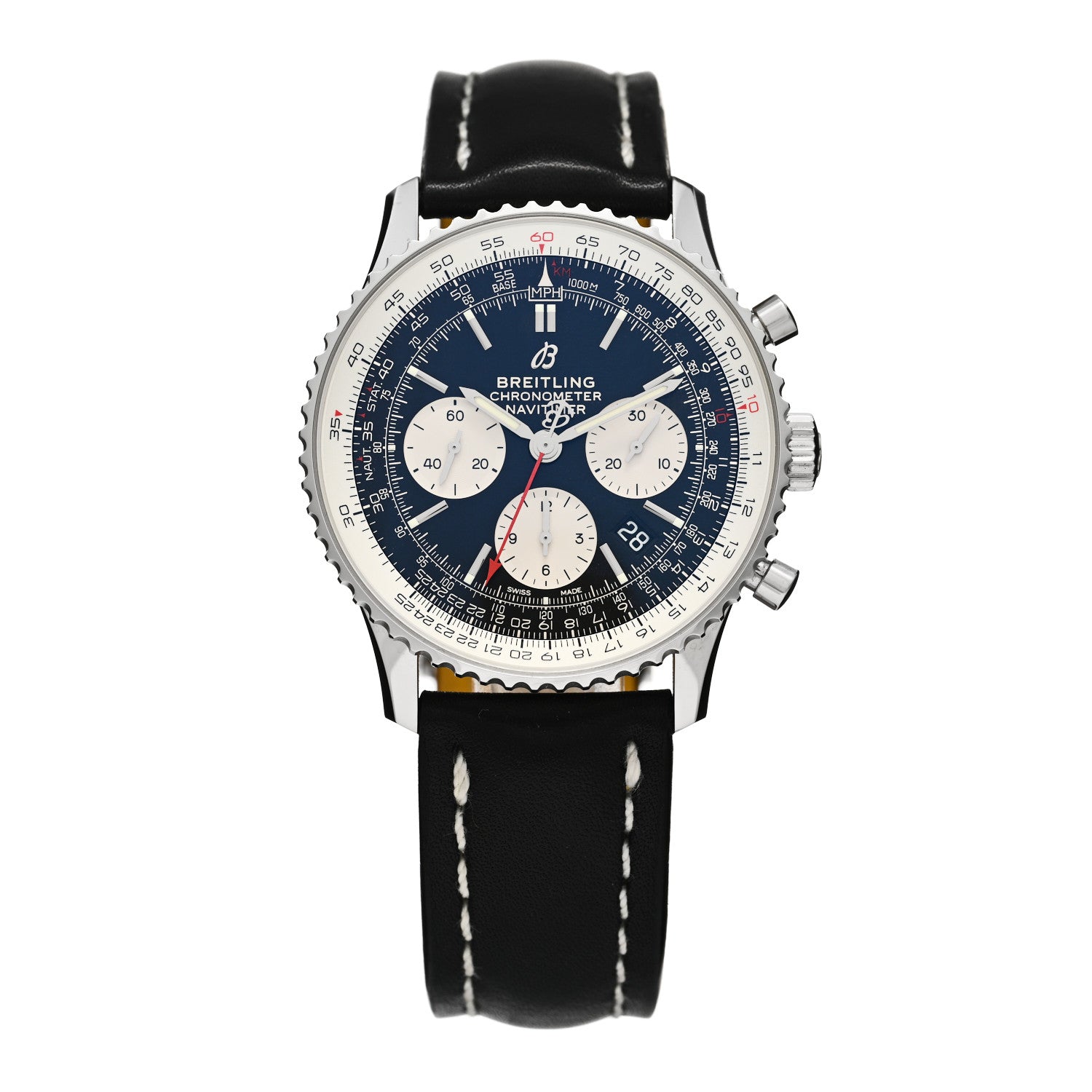 Breitling Stainless Steel Alligator 42mm Navitimer Chronograph Automatic Watch Black AB0121 1 of 4