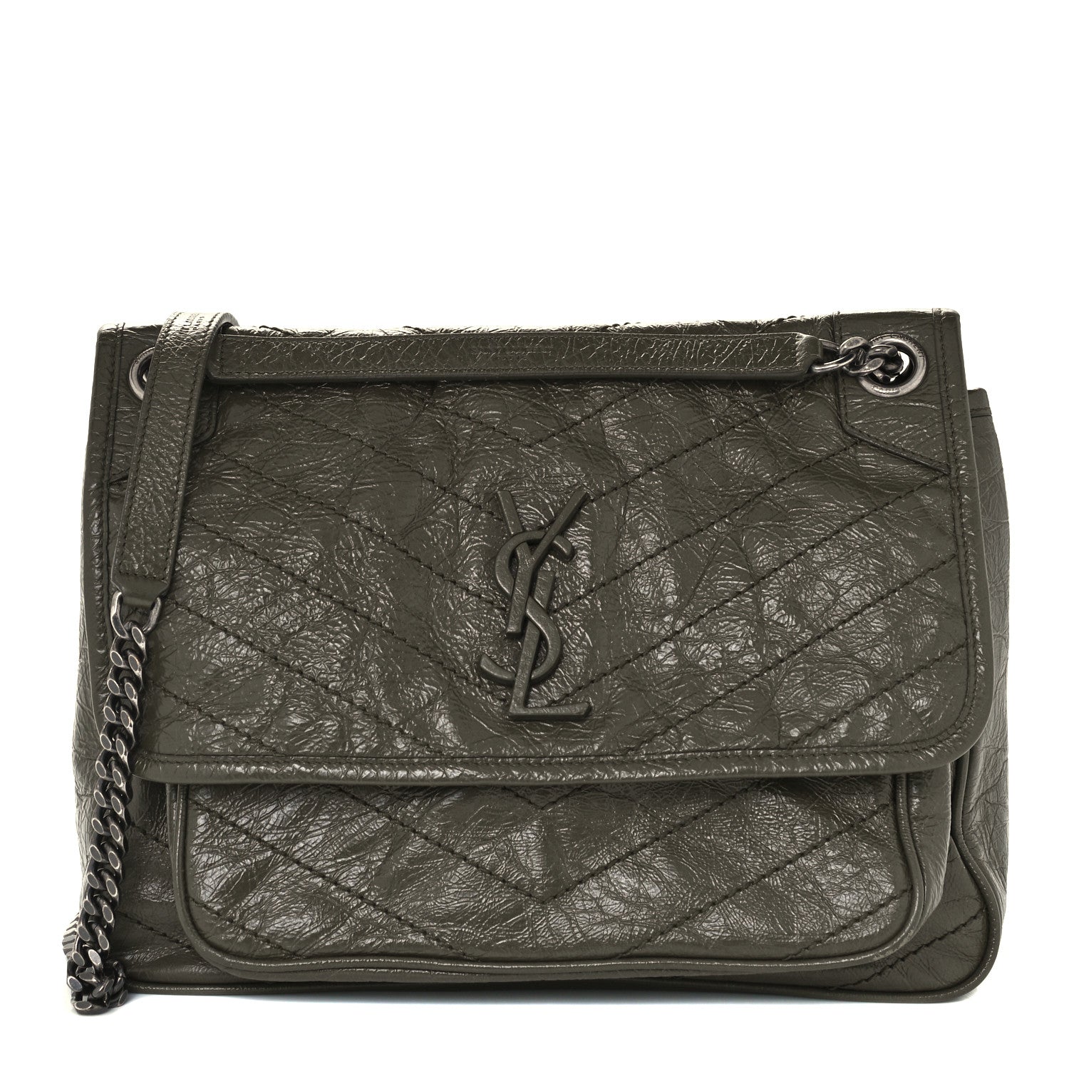 Saint Laurent Crinkled Calfskin Matelasse Monogram Medium Niki Chain Satchel Military Olive 1 of 10