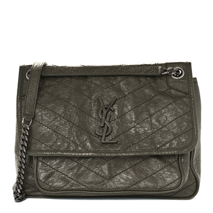 Saint Laurent Crinkled Calfskin Matelasse Monogram Medium Niki Chain Satchel Military Olive 1 of 10