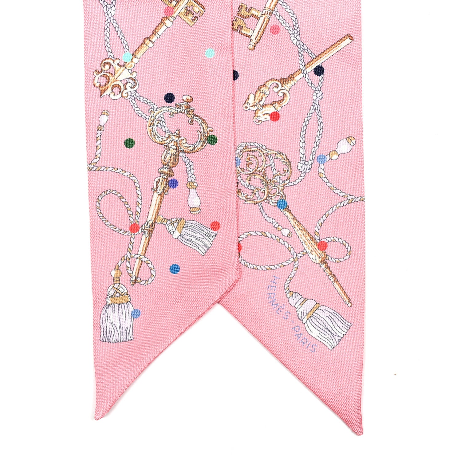 Hermes Silk Les Cles A Pois Twilly Rose Beige Multicolor 2 of 4