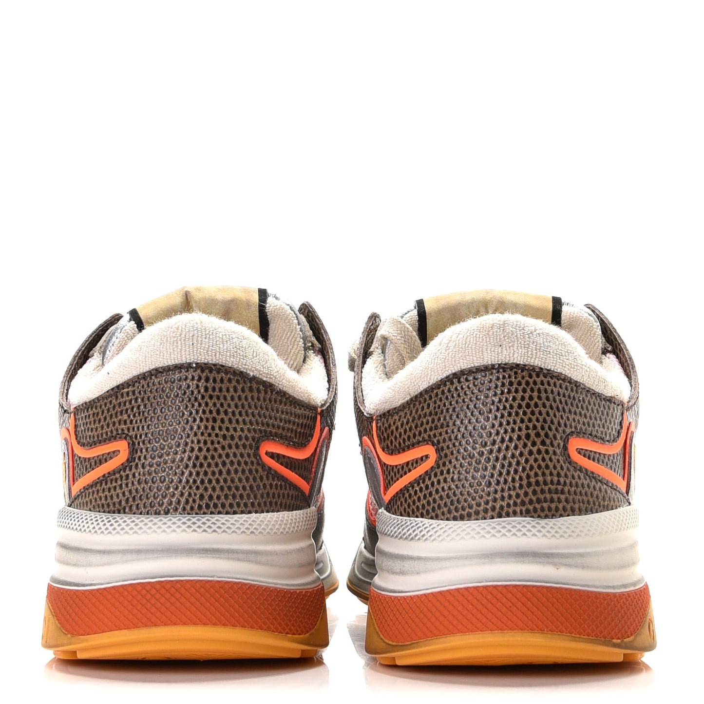 Calfskin Suede Mesh Lizard Embossed Womens Ultrapace Sneakers 35 Silver Anthracite Neon Orange