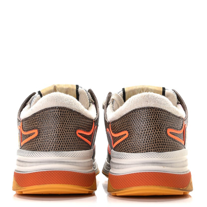 Gucci Calfskin Suede Mesh Lizard Embossed Womens Ultrapace Sneakers 35 Silver Anthracite Neon Orange 7 of 11