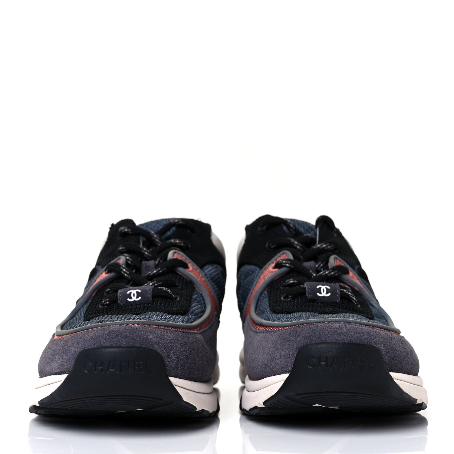 Chanel Nylon Calfskin Suede Womens CC Sneakers 39 Grey Pink 2 of 6