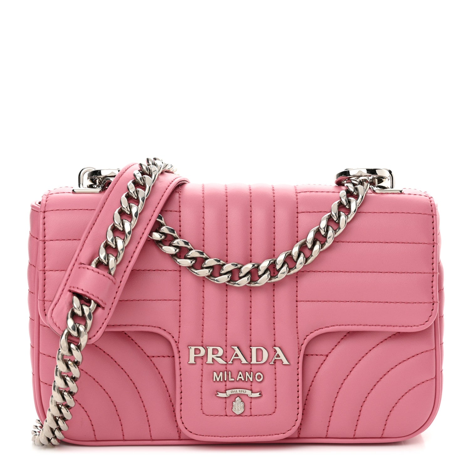 Prada Soft Calfskin Impunture Diagramme Small Chain Flap Shoulder Bag Begonia 1 of 12