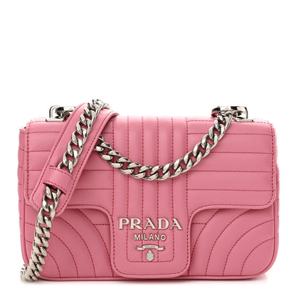 Prada Soft Calfskin Impunture Diagramme Small Chain Flap Shoulder Bag Begonia 1 of 12