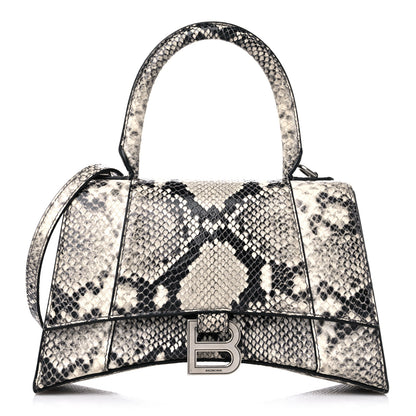 Balenciaga Calfskin Snake Effect Small Hourglass Top Handle Bag Black White 1 of 13