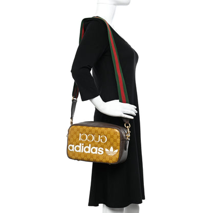 Gucci X ADIDAS Crystal Vintage Monogram Textured Dollar Calfskin Web Trefoil Logo Small Messenger Bag Mid Natural Nut Off White New Acero 3 of 10