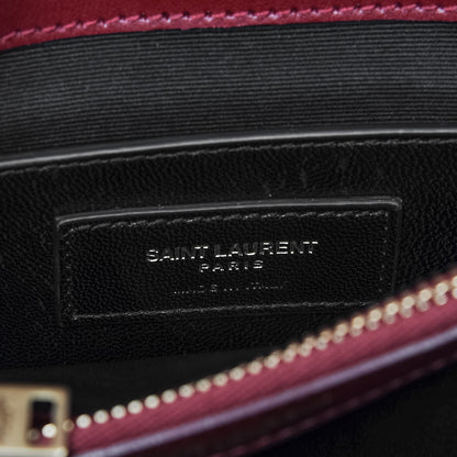 Saint Laurent Calfskin Suede Matelasse Chevron Medium Monogram College Bag Burgundy 8 of 9