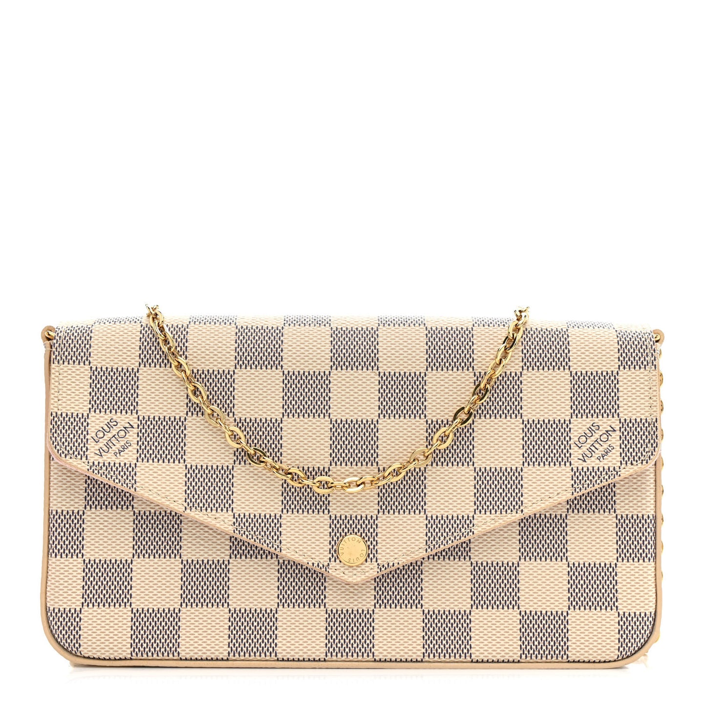 Damier Azur Pochette Felicie Chain Wallet Rose Ballerine