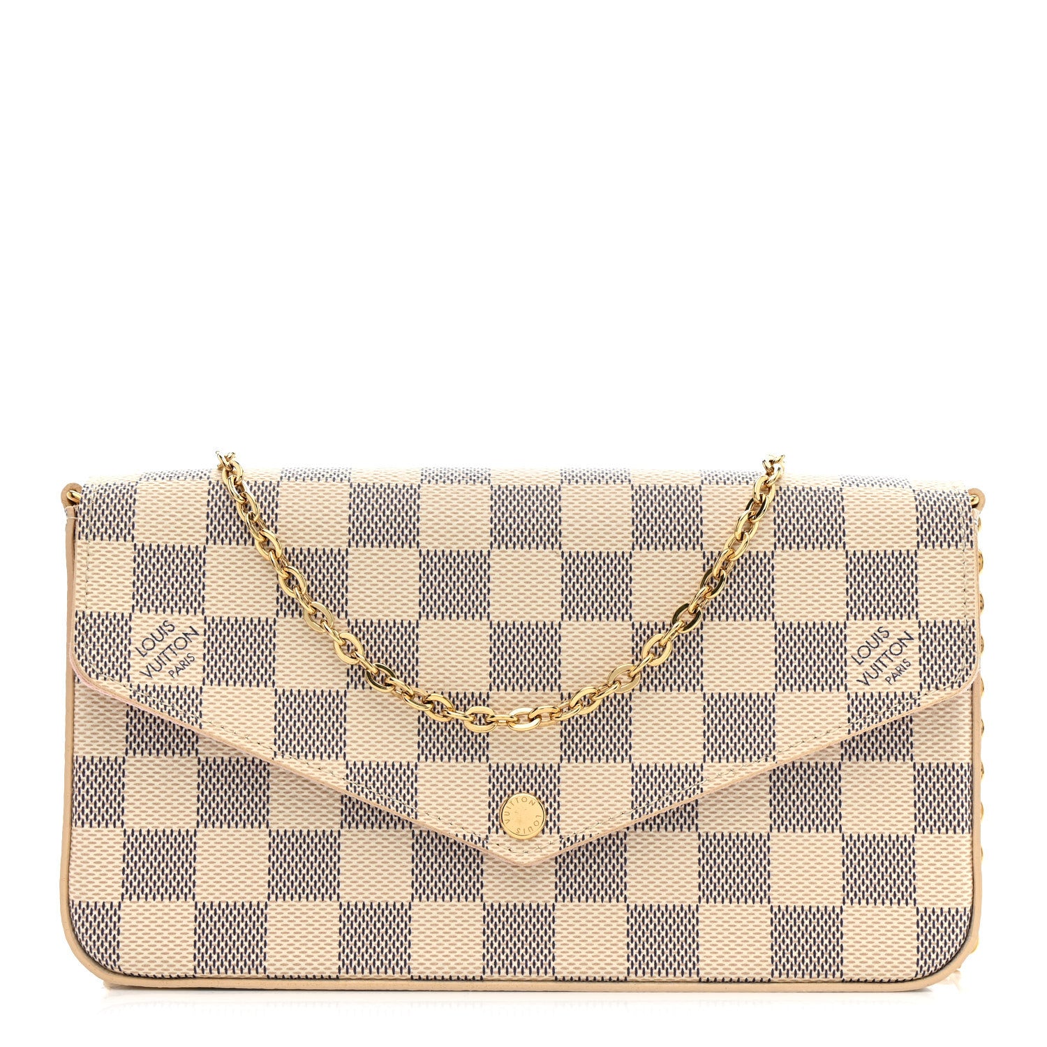 Louis Vuitton Damier Azur Pochette Felicie Chain Wallet Rose Ballerine 1 of 11