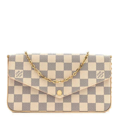 Louis Vuitton Damier Azur Pochette Felicie Chain Wallet Rose Ballerine 1 of 11
